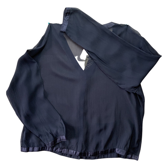 Women's VINTAGE Express BOHO Sheer Blouse Top Blue Coachella L - Picture 3 of 4